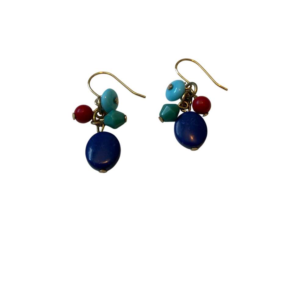 Blue and red beaded dangling earrings